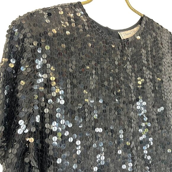 Diane Gilman Sequined Silk Blouse Tunic Black Color Evening Party Size M - Picture 3 of 6